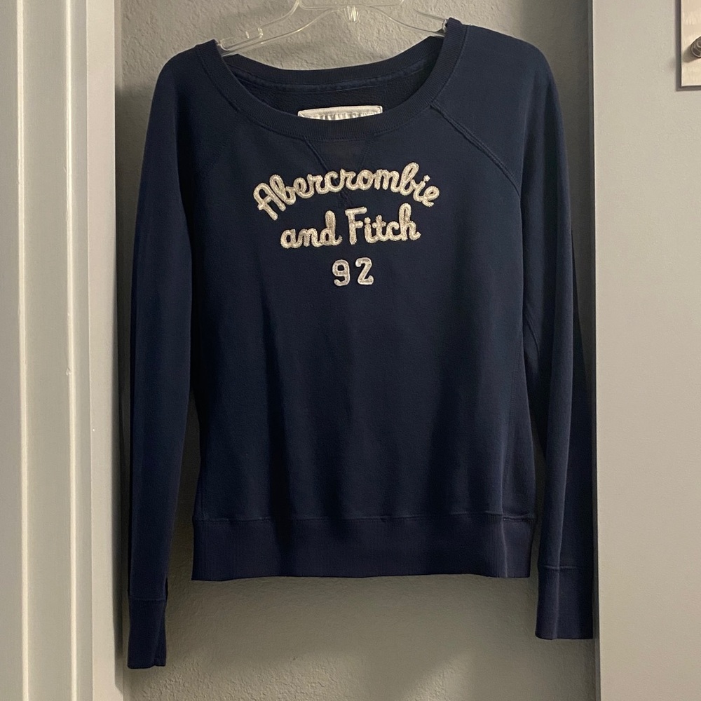 Abercrombie & Fitch Navy Crewneck Sweatshirt with White Applique